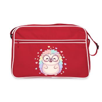 Pastell-Igel mit Brille und Herzen - Retro Tasche - Rot/Weiß - Vorne
