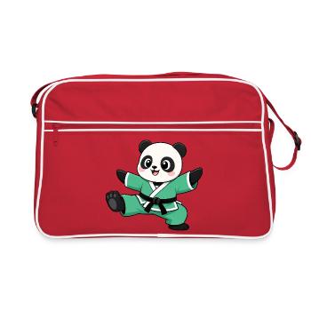 Panda Karate Tritt Kampfsport Kampfkunst - Retro Tasche - Rot/Weiß - Vorne