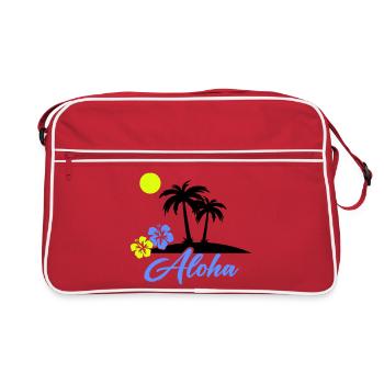 Aloha Hibiskus Neon Script - Retro Tasche - Rot/Weiß - Vorne