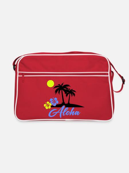 Aloha Hibiskus Neon Script - Retro Tasche - Rot/Weiß - Vorne