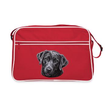 Black Labrador Head Illustration - Retro Bag - red/white - Front