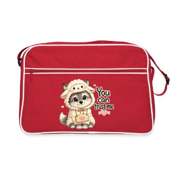 Cute Wolf Puppy in Sheep's Clothing - Retro Bag - red/white - Front