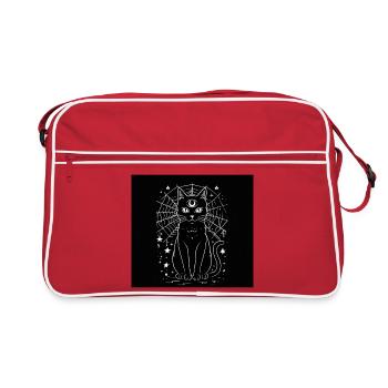 Chat Magique et Lune Croissante - Gothique Sorcière - Sac Retro - rouge/blanc - Devant