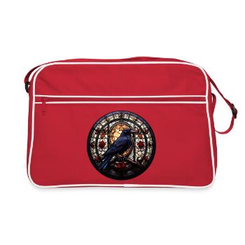 Munin le Corbeau | Motif du vitrail nordique - Sac Retro - rouge/blanc - Devant