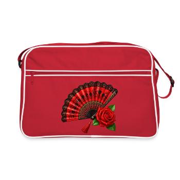 Spanischer Fächer mit Rose - Retro Tasche - Rot/Weiß - Vorne