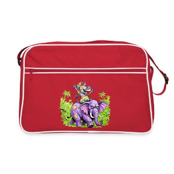 Regenbogen Zebra-Einhorn auf Lila Elefantenritt - Retro Tasche - Rot/Weiß - Vorne