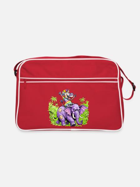 Regenbogen Zebra-Einhorn auf Lila Elefantenritt - Retro Tasche - Rot/Weiß