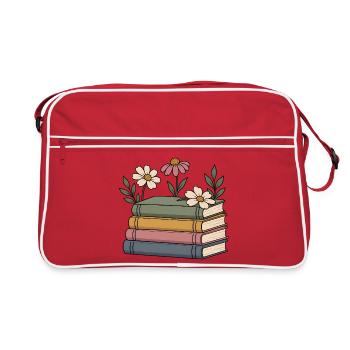 Bücher und Wildblumen - Retro Tasche - Rot/Weiß - Vorne