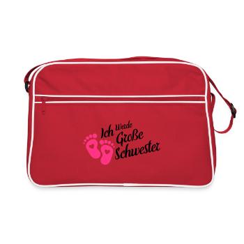 Ich werde grosse Schwester Herz Babyfüße - Retro Tasche - Rot/Weiß - Vorne