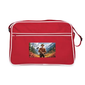 Holzfäller mit Axt in Herbstlandschaft - Retro Tasche - Rot/Weiß - Vorne
