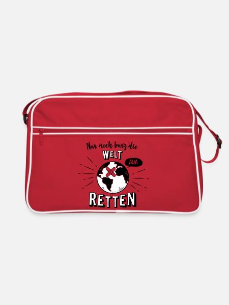 Nur noch kurz die Welt retten - Retro Tasche - Rot/Weiß - Vorne