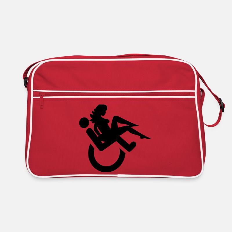 Rollstuhlfahrer mit Dame auf dem Schoß # Retro Tasche