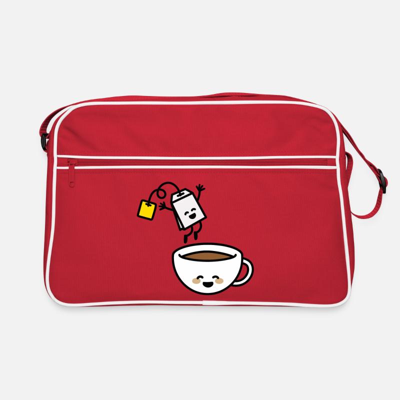 Lustige Teebeutel Teetasse glücklich Tee-Liebhaber Tee-Trinker - Retro Tasche - Rot/Weiß