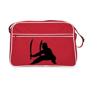 Pratiquant de Kung Fu avec deux épées - Sac Retro - rouge/blanc - Devant