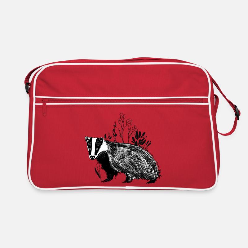 Blaireau dans l’herbe - Nature bordée - Sac Retro - rouge/blanc