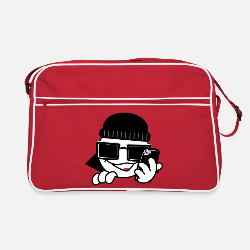 Hacker mit Smartphone und Herzen Retro Tasche