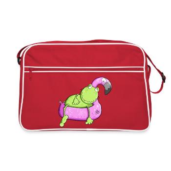 Lustiger Frosch Mit Flamingo Schwimmreif I Sommer - Retro Tasche - Rot/Weiß - Vorne