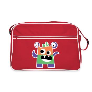 Colorful Block Monster | Funny Geometric Chibi - Retro Bag - red/white - Front