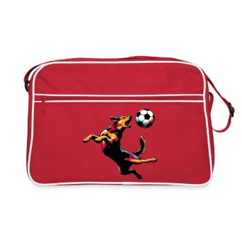 Dog plays with a soccer ball - Retro Bag - red/white - Front