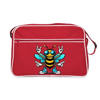 Abeille avec des lunettes de soleil - Sac Retro - rouge/blanc - Devant