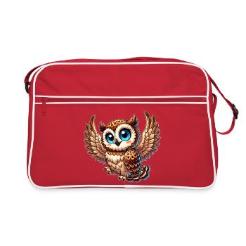 Süße Eule mit blauen Augen und Engelsflügeln - Retro Tasche - Rot/Weiß - Vorne