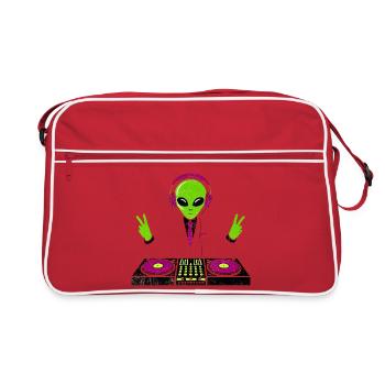 Alien DJ with Neon Headphones - Retro Bag - red/white - Front
