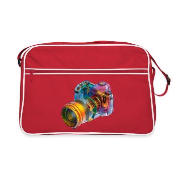Regenbogenkamera als CAD-Design in Farbexplosion - Retro Tasche - Rot/Weiß - Vorne