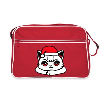 Katze Selbstbewusst Weihnachtsmütze Süß Kätzchen - Retro Tasche - Rot/Weiß - Vorne
