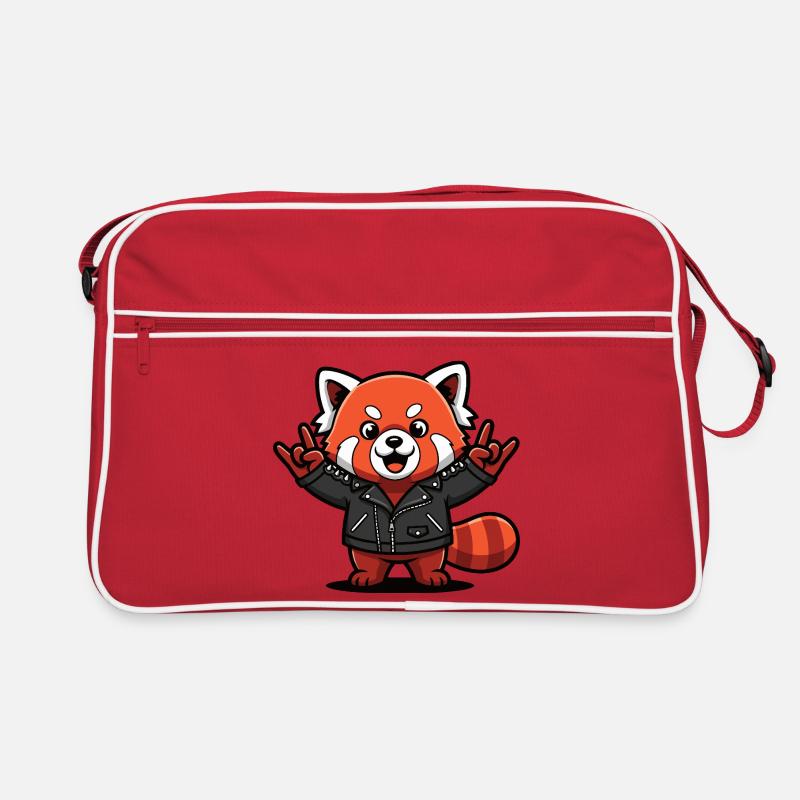 Red Panda in Leather Jacket Retro Bag