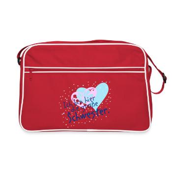 Große Schwester, Herz Confetti Motiv - Retro Tasche - Rot/Weiß - Vorne