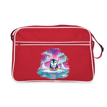 Pinguin auf Eis mit pinkem Drink - Retro Bag - red/white - Front