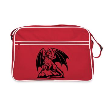 Drache Logo – Fantasy Krafttier Design - Retro Tasche - Rot/Weiß - Vorne
