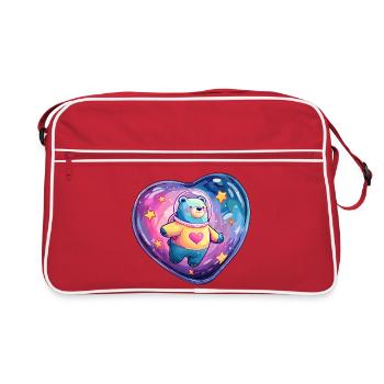 Heart Planet Bear in Spacesuit - Retro Bag - red/white - Front