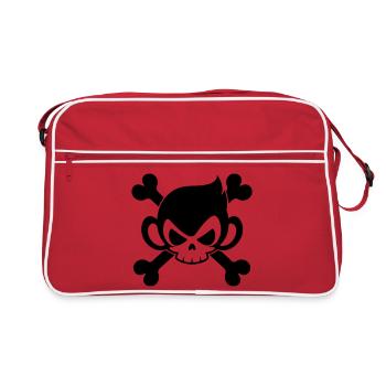 Funny skull monkey with crossed bones - Retro Bag - red/white - Front