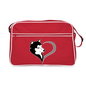 Silhouette Husky au cœur - Sac Retro - rouge/blanc - Devant