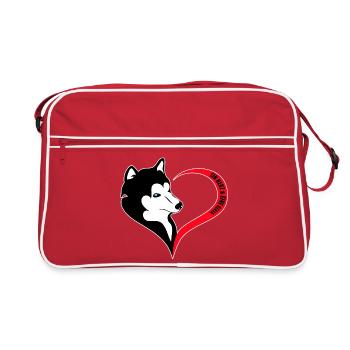 Black and white husky heart logo - Retro Bag - red/white - Front