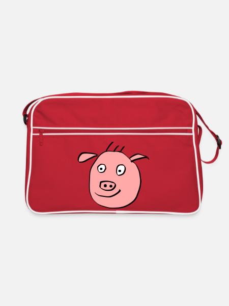 Nettes Schweine Gesicht - Retro Tasche - Rot/Weiß - Vorne