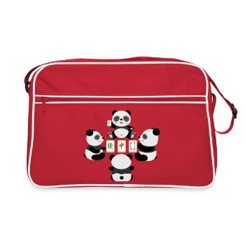 Mahjong Playing Panda - Retro Bag - red/white - Front