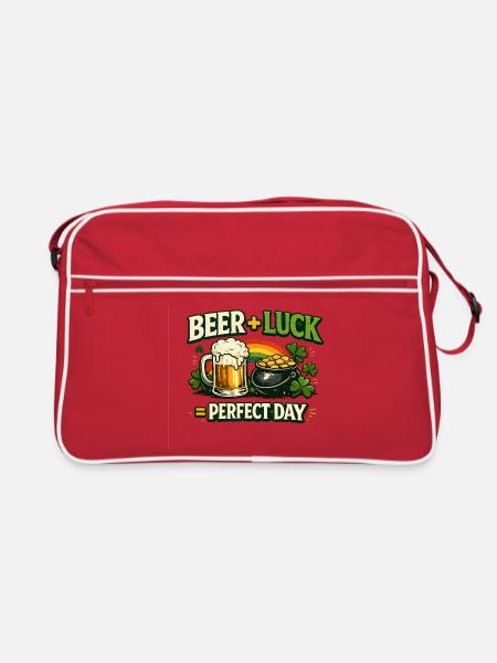 Bierglück Perfekter Tag - Retro Tasche - Rot/Weiß - Vorne