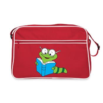 Nerd de bibliothèque lisant des livres Vers de terre - Sac Retro - rouge/blanc - Devant