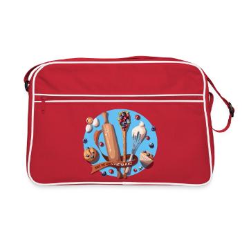 Baking Utensils and Blueberry Muffins Illustration - Retro Bag - red/white - Front