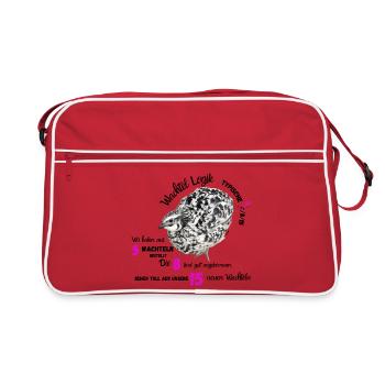 Wachtel mit Neonzahlen und lustigen Spruch - Retro Tasche - Rot/Weiß - Vorne