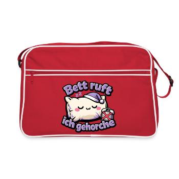 Schlafende Kuschelkatze Bettruf - Retro Tasche - Rot/Weiß - Vorne