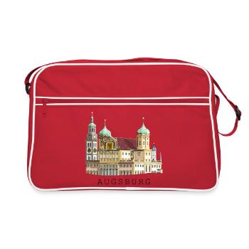 Augsburger Stadtsilhouette, Handzeichnung Rathaus - Retro Tasche - Rot/Weiß - Vorne