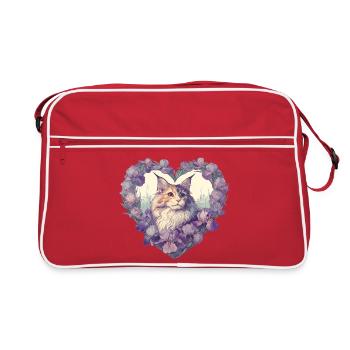 Floral Heart Cat: Violet Iris Frame - Retro Bag - red/white - Front