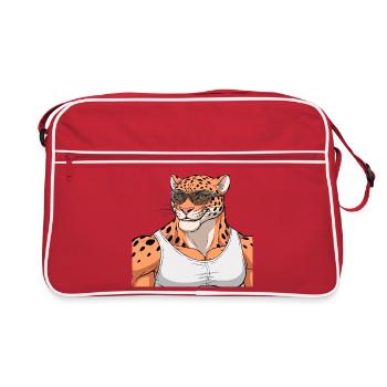 Léopard sportif avec lunettes - Sac Retro - rouge/blanc - Devant