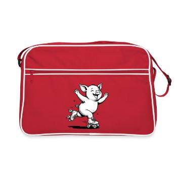 Cute Roller Skating Pig Skater - Retro Bag - red/white - Front