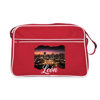 León Stadt bei Nacht - Retro Tasche - Rot/Weiß - Vorne