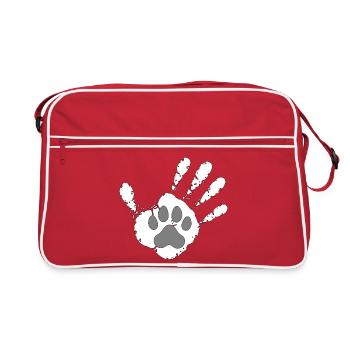 Hund Mensch High Five - Retro Tasche - Rot/Weiß - Vorne