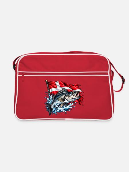 Wolfsbarsch und Flagge - Retro Tasche - Rot/Weiß